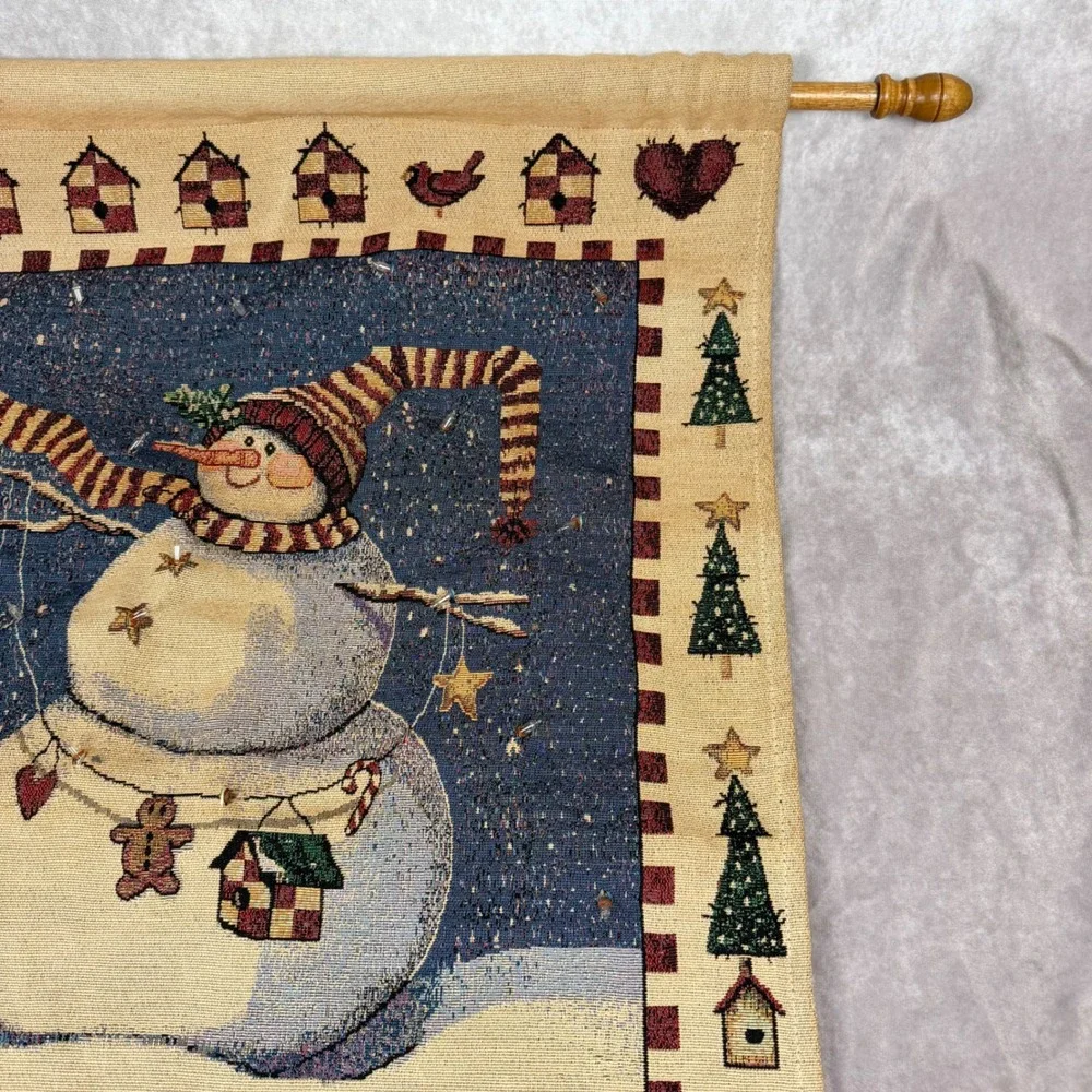 Sandi Gore Evans Peppermint Hill Lighted Woven Tapestry Wall Hanging Snowman 35
